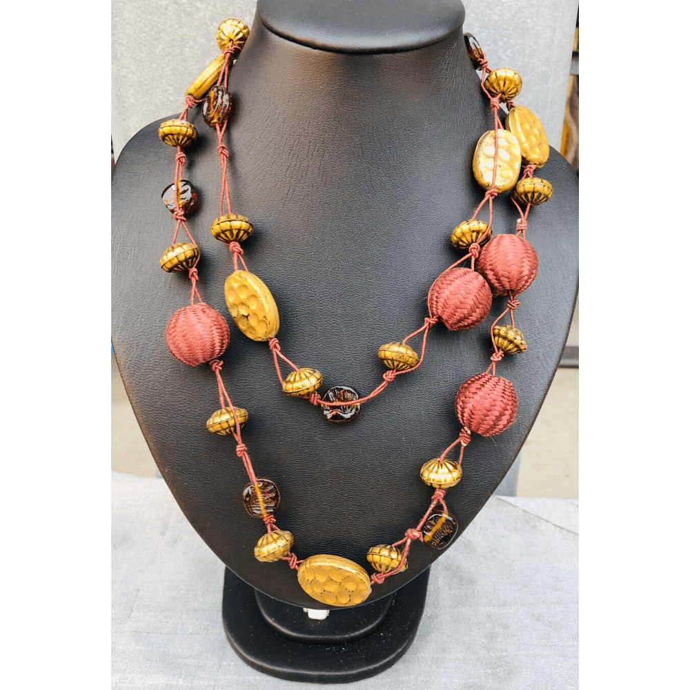 YN-002-Yellow and Copper Multi Strand Necklace-Yazzii Craft Organisers
