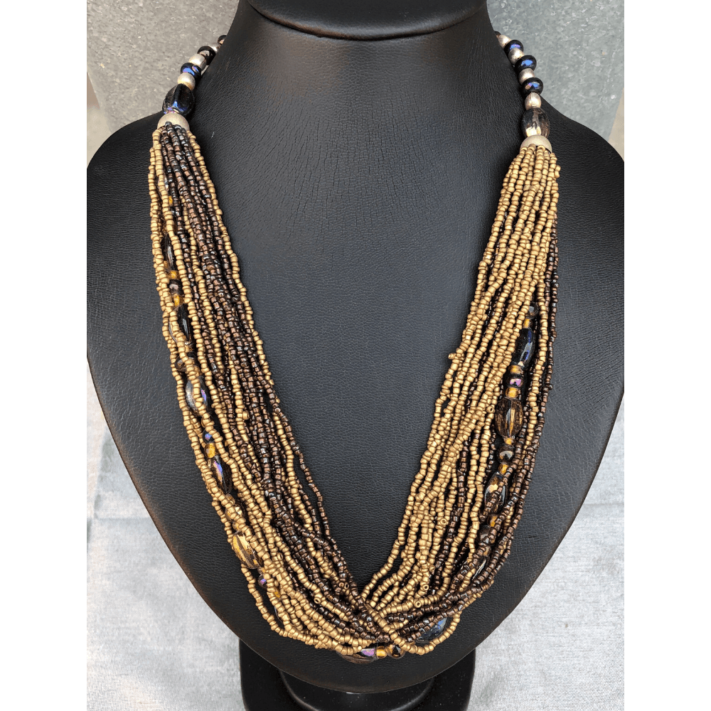 YN-006-Gold Beaded Multi Strand Necklace-Yazzii Craft Organisers