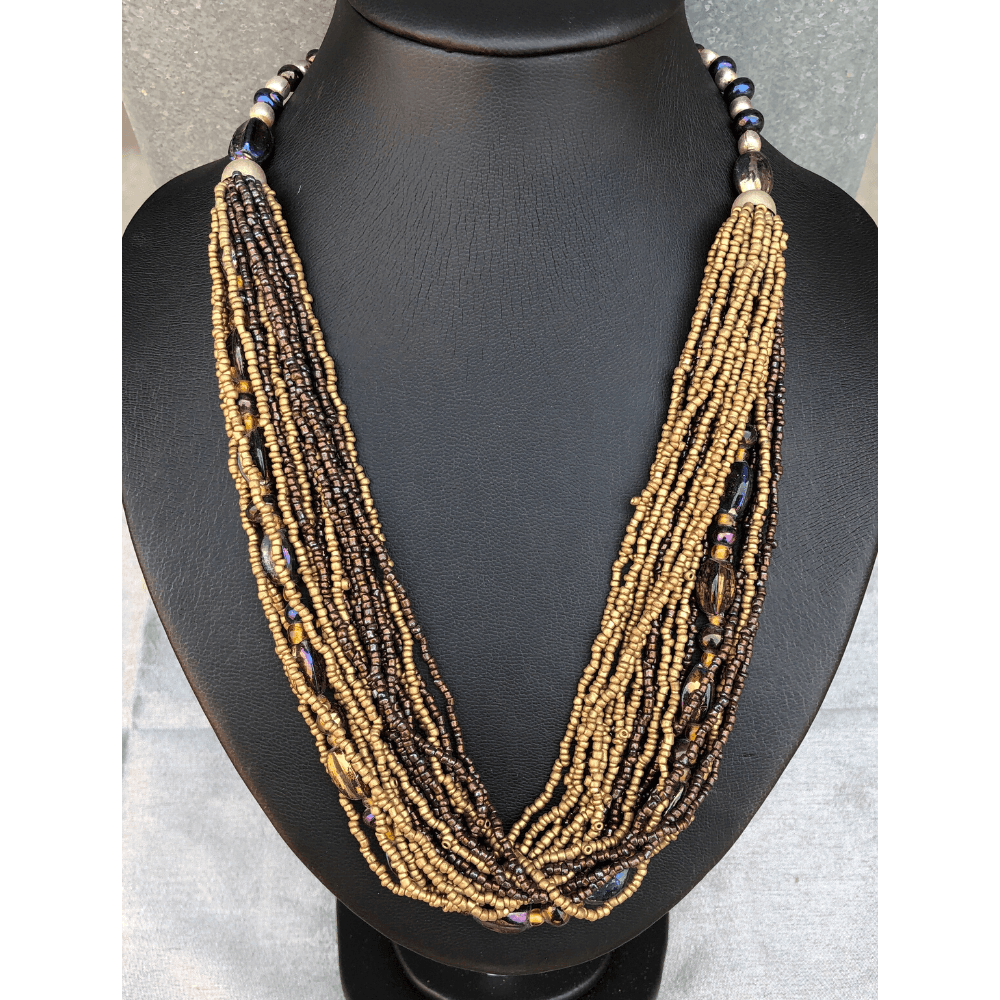 Gold Beaded Multi Strand Necklace