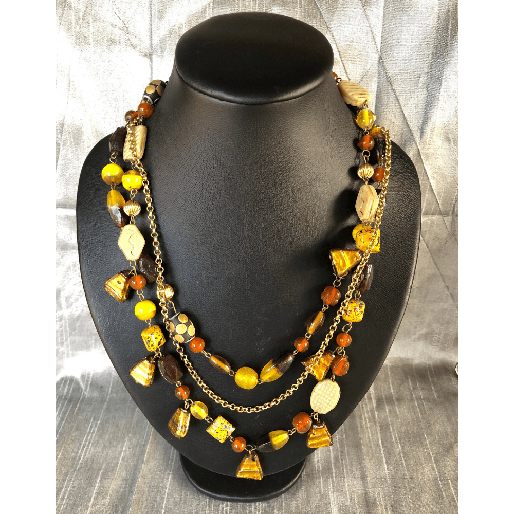 YN-011-Orange Brown Gold Multi Strand Necklace-Yazzii Craft Organisers