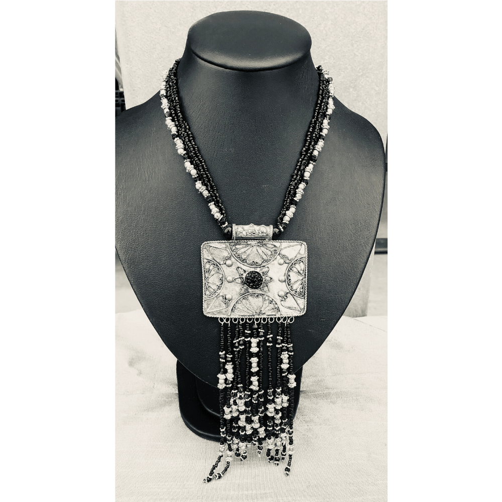 YN-032-Black and Silver Multi Strand Necklace-Yazzii Craft Organisers
