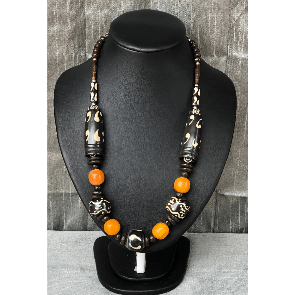 YN-036-Black and Orange Beaded Necklace-Yazzii Craft Organisers