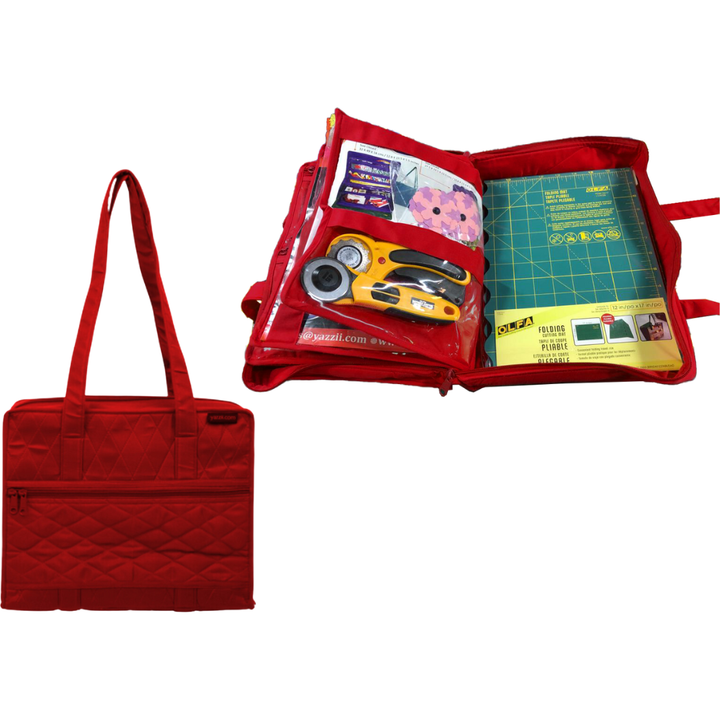 CA880-Red-Quilter’s Project Bag with 19 Pockets - Storage Craft Bag Organiser-Yazzii Craft Organisers