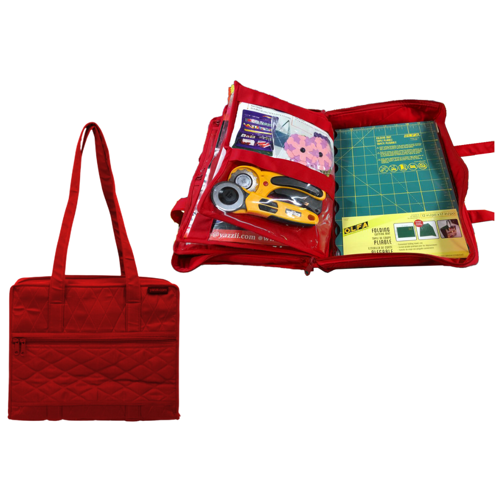 CA880-Red-Quilter’s Project Bag with 19 Pockets - Storage Craft Bag Organiser-Yazzii Craft Organisers