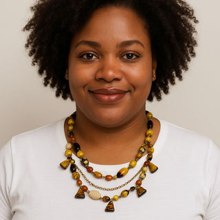 Orange Brown Gold Multi Strand Necklace (YN-011)