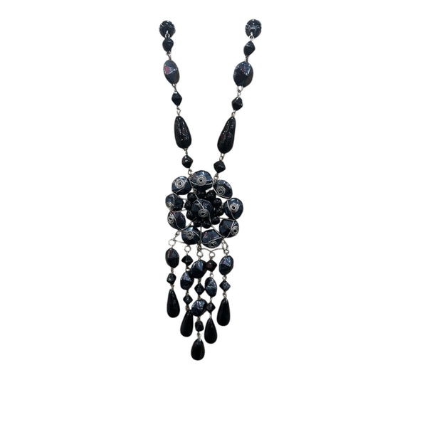 Midnight Spiral Bead Drop Necklace