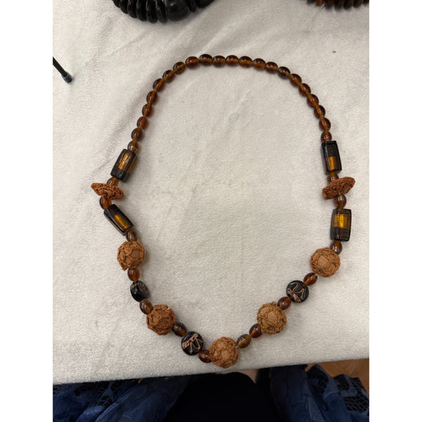 Amber Crochet and Tube Bead Necklace