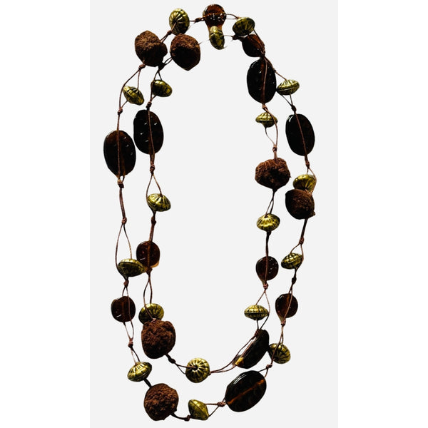 Earthy Textured Seed and Leaf Accent Necklace