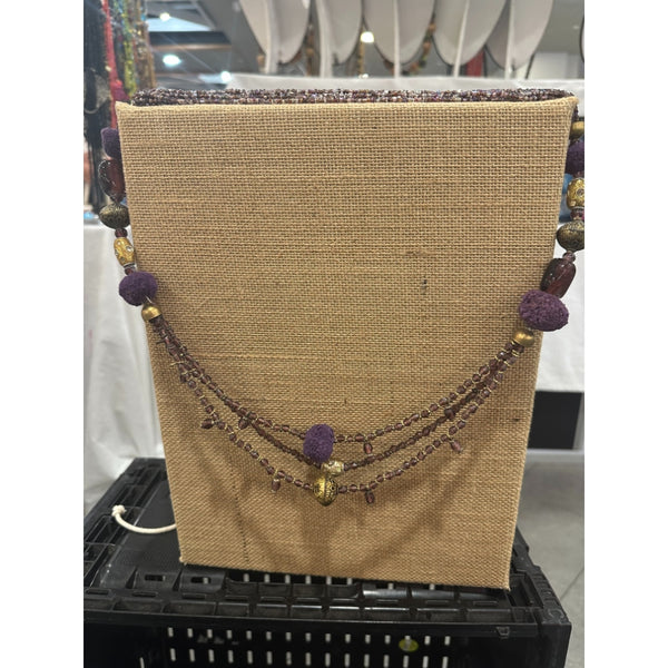 Amethyst Pom-Pom and Gold Tribal Layered Necklace