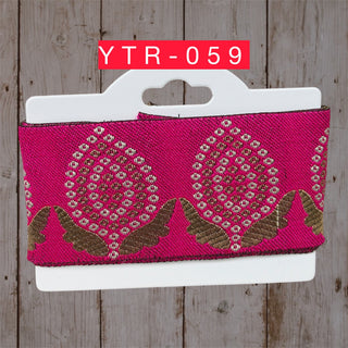 Paisley Embroidered Trim Pink (YTR-059)