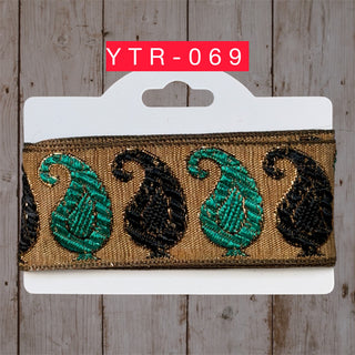 Paisley Embroidered Trim Teal Black (YTR-069)