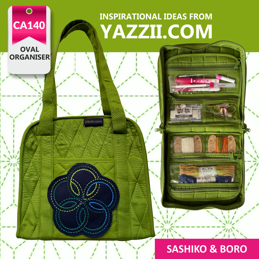 -Oval Craft Organiser Bag & Sashiko Kit - Citrus Wheel-Yazzii Craft Organisers