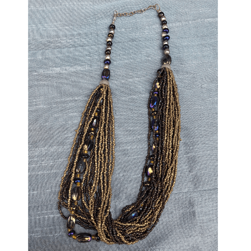 Gold Beaded Multi Strand Necklace