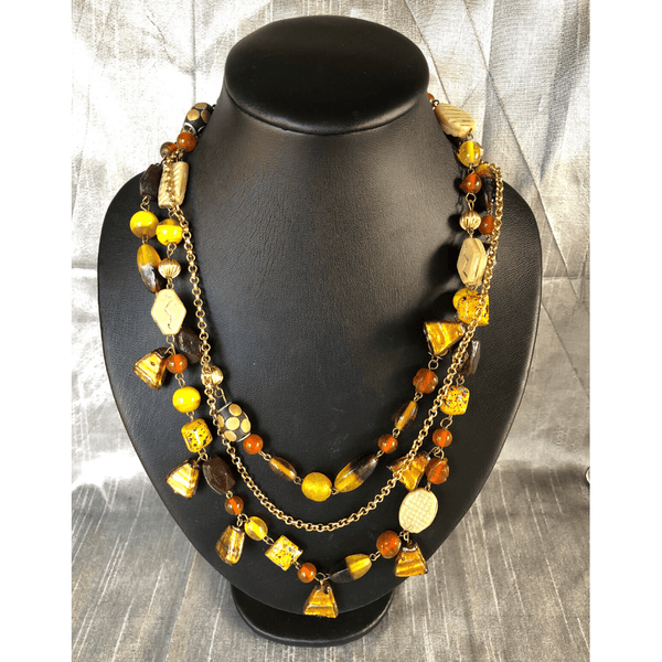 YN-011-Orange Brown Gold Multi Strand Necklace-Yazzii Craft Organisers