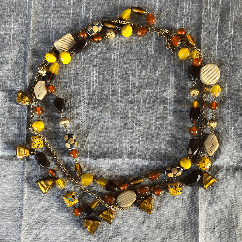 Orange Brown Gold Multi Strand Necklace