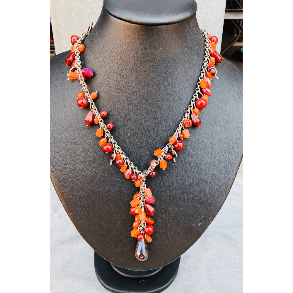 YN-014-Red Yellow Beaded Necklace-Yazzii Craft Organisers