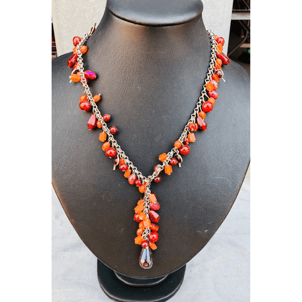 YN-014-Red Yellow Beaded Necklace-Yazzii Craft Organisers