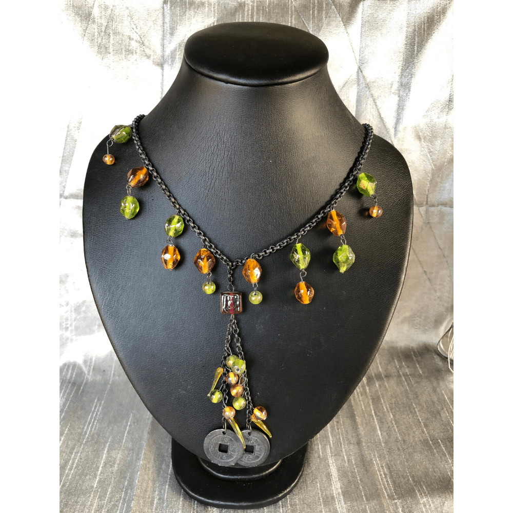 YN-016-Green Yellow Beaded Necklace-Yazzii Craft Organisers