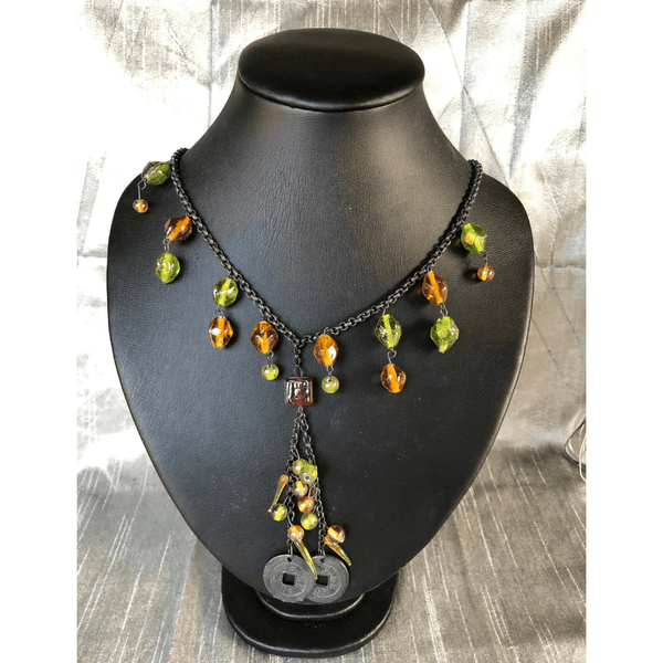 YN-016-Green Yellow Beaded Necklace-Yazzii Craft Organisers