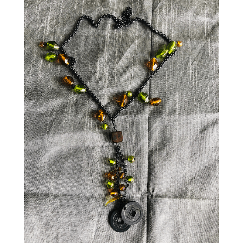 YN-016-Green Yellow Beaded Necklace-Yazzii Craft Organisers