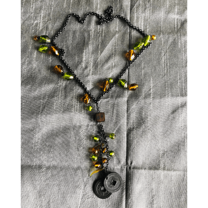 YN-016-Green Yellow Beaded Necklace-Yazzii Craft Organisers