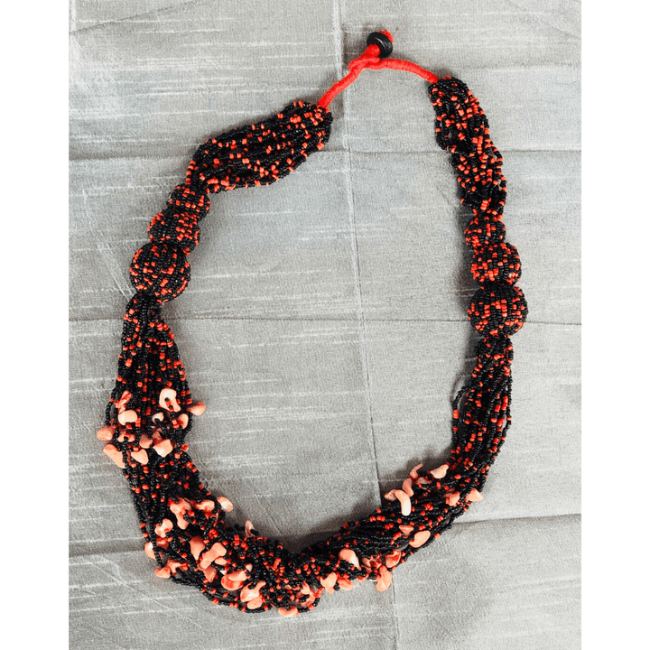 YN-017-Black and Red Beaded with Shell Necklace-Yazzii Craft Organisers