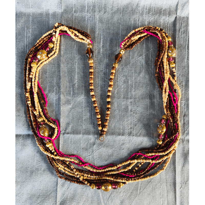 YN-025-Wooden Pink Multi Strand Necklace-Yazzii Craft Organisers