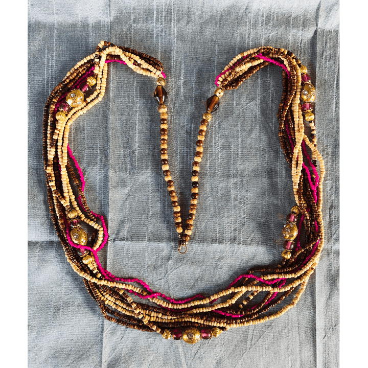 YN-025-Wooden Pink Multi Strand Necklace-Yazzii Craft Organisers