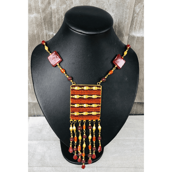 YN-027-Red Orange Gold Necklace-Yazzii Craft Organisers