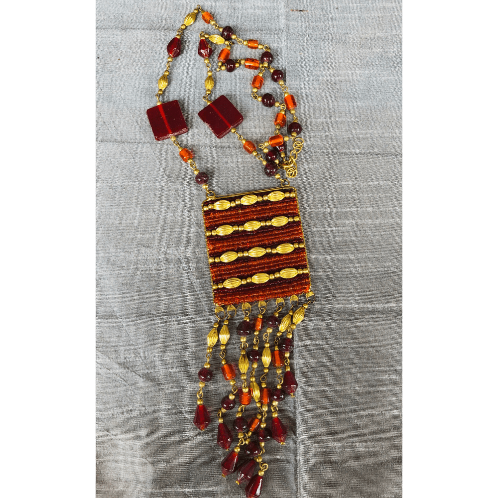 YN-027-Red Orange Gold Necklace-Yazzii Craft Organisers