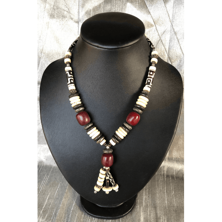 YN-031-White Black Red Wooden Necklace-Yazzii Craft Organisers
