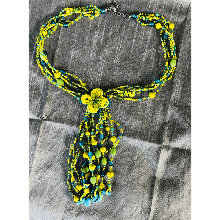 YN-033-Blue and Yellow Beaded Multi Strand Necklace-Yazzii Craft Organisers