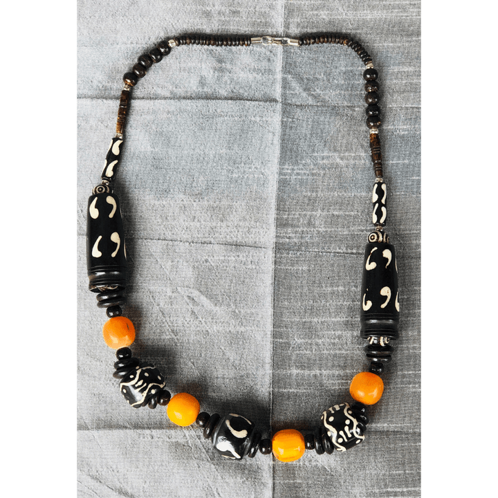 YN-036-Black and Orange Beaded Necklace-Yazzii Craft Organisers