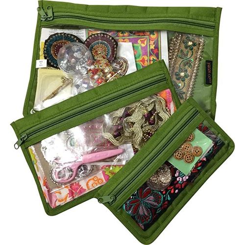 Craft Notions Pouch Set (3PC) Sorting & Organizing (CA510)-Craft Organization-CA510G-Bag, Beads, Cosmetics, Craft Notions Pouch Set (3PC), Crafts, Embroidery Floss, Fabric Pieces, Jewelry, Medication, Multipurpose, Needles, Organizer, Portable, Portable & Multipurpose, Sewing Supplies, Storage, Storage Bag, Thread Spools, Yazzii-Yazzii Craft Organizers and Bags
